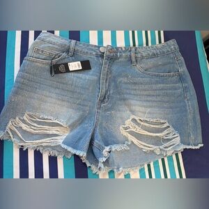 Fashion Nova Light Blue Distressed Jean Shorts